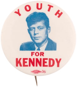 YOUTH FOR KENNEDY IMPORTANT & RARE 1952 SENATE PRE-PRESIDENTIAL HOLY GRAIL CAMPAIGN BUTTON.