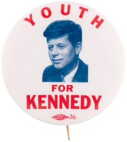 YOUTH FOR KENNEDY 1958 MASS. SENATE CAMPAIGN BUTTON.
