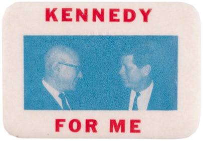 RARE "KENNEDY FOR ME" 1960 INDIANA DELEGATE JUGATE BUTTON UNLISTED IN HAKE.