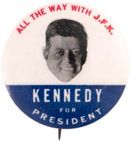 KENNEDY "ALL THE WAY WITH JFK" FLOATING HEAD BUTTON HAKE #41.