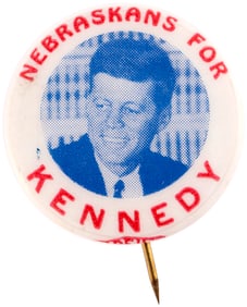 NEBRASKANS FOR KENNEDY BLUETONE PORTRAIT BUTTON UNLISTED IN HAKE.