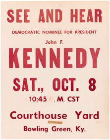 KENNEDY "SEE AND HEAR" BOWLING GREEN, KY 1960 CAMAPIGN EVENT POSTER.