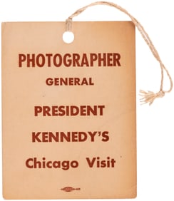 CUBAN MISSILE CRISIS KENNEDY PHOTOGRAPHER BADGE FROM 1962 CHICAGO VISIT.