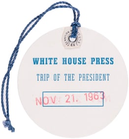 KENNEDY ASSASSINATION "WHITE HOUSE PRESS" STAMPED "NOV. 21 1963" BADGE.