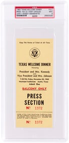 KENNEDY ASSASSINATION TEXAS WELCOME DINNER PAIR INC. HIGH GRADE "PRESS" TICKET PSA 9 MINT.