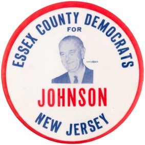 JOHNSON "ESSEX COUNTY DEMOCRATS NEW JERSEY" 1964 PORTRAIT BUTTON.