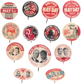 COMMUNIST PARTY COLLECTION OF 13 BUTTONS INC. FOSTER AND FORD JUGATES.