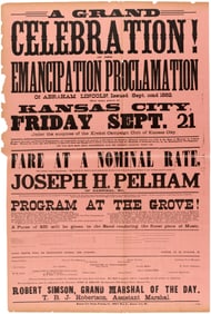GRAND CELEBRATION OF THE EMANCIPATION PROCLAMATION 1888 KANSAS CITY, MISSOURI BROADSIDE.