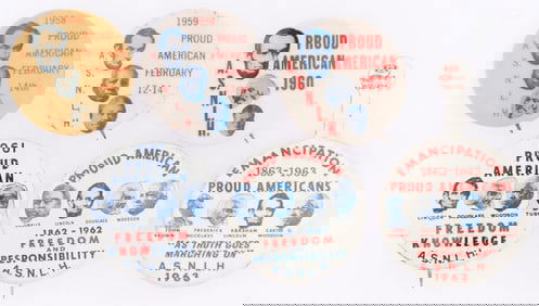 ASSOCIATION FOR THE STUDY OF NEGRO LIFE 1958 TO 1963 CIVIL RIGHTS BUTTON AND TAB COLLECTION.