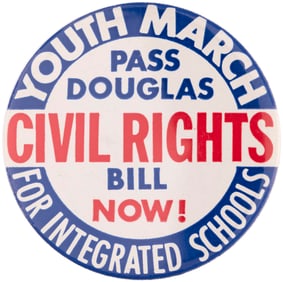 YOUTH MARCH FOR INTEGRATED SCHOOLS RARE CIVIL RIGHTS BUTTON C. 1959.