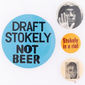 STOKELY CARMICHAEL FOUR CIVIL RIGHTS BUTTON INC. SCARCE SDS PORTRAIT.