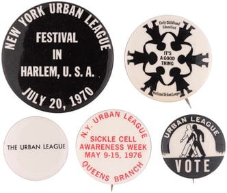 URBAN LEAGUE COLLECTION OF FIVE CIVIL RIGHTS BUTTONS.