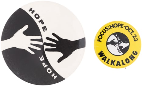 HOPE AND "FOCUS: HOPE OCT 23 WALKALONG" CIVIL RIGHTS BUTTON PAIR.