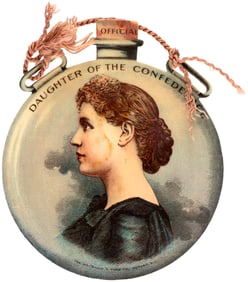 WINNIE DAVIS FIGURAL CELLULOID CANTEEN ISSUED AS SOUVENIR OF 1900 CONFEDERACY REUNION IN LOUISVILLE.
