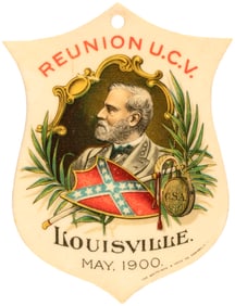 ROBERT E. LEE CELLULOID SHIELD SOUVENIR OF 1900 CONFEDERACY REUNION IN LOUISVILLE.