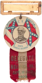 ROBERT E. LEE RIBBON BADGE FOR 36TH CONFEDERACY REUNION IN 1923 ROANOKE, VA.