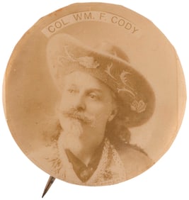 BUFFALO BILL CODY'S FIRST PIN-BACK BUTTON ISSUED BETWEEN DEC. 1896 AND 1897.