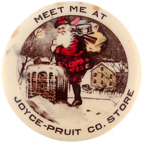 FULL FIGURE SANTA ON ROOFTOP C. 1904 RARE BUTTON FROM ROSWELL, NEW MEXICO.