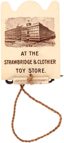 SANTA CLAUS CELLULOID FLIP PIN FROM PHILADEPHIA TOY STORE C. 1903.