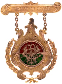 10K GOLD W/ACCENT ENAMEL BADGE C. 1896 FOR PENN WHEELMEN CLUB BICYCLE RACE EVENT.