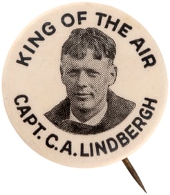 RARE 1927 BUTTON FOR "KING OF THE AIR/CAPT. C.A. LINDBERGH".