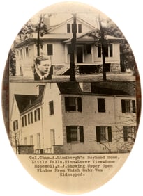 LINDBERGH 1932 REAL PHOTO MIRROR SHOWING BOYHOOD HOME AND SITE OF KIDNAPPING.