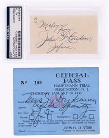 LINDBERGH BABY KIDNAPPING - HAUPTMANN TRIAL PASS & RARE JOHN "JAFSIE" CONDON SIGNATURE.