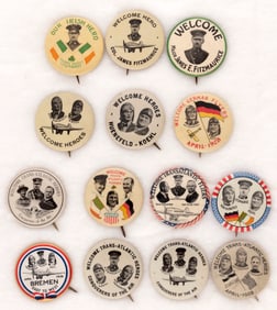 FIRST SUCCESSFUL TRANSATLANTIC FLIGHT EAST TO WEST 1928 COLLECTION OF 14 BUTTONS.