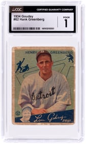 1934 GOUDEY #62 HANK GREENBERG (HOF) ROOKIE CARD CGC 1 POOR.