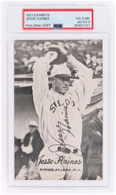 1921 EXHIBITS JESSE HAINES (HOF) ROOKIE CARD PSA/DNA 3 VG "MK" AUTOGRAPH 9.