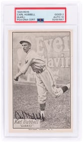 1929 R315 KARL (CARL) HUBBELL (HOF) ROOKIE CARD PSA/DNA 2 GOOD AUTOGRAPH 10.