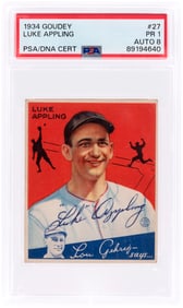 1934 GOUDEY #27 LUKE APPLING (HOF) ROOKIE-ERA CARD PSA/DNA 1 POOR AUTOGRAPH 8.