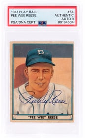 1941 PLAY BALL #54 PEE WEE REESE (HOF) ROOKIE CARD PSA/DNA AUTHENTIC AUTOGRAPH 9.