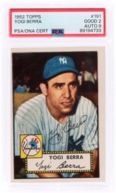 1952 TOPPS #191 YOGI BERRA (HOF) PSA/DNA 2 GOOD AUTOGRAPH 9.