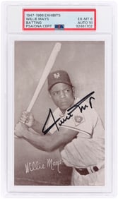 1947-66 EXHIBITS WILLIE MAYS (HOF) BATTING PSA/DNA 6 EX-MINT AUTOGRAPH 10.