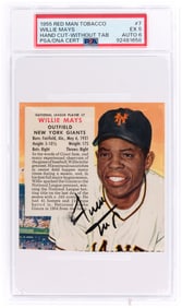 1955 RED MAN TOBACCO #7 WILLIE MAYS (HOF) HAND CUT-WITHOUT TAB PSA/DNA 5 EX AUTOGRAPH 6.