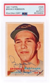 1957 TOPPS #328 BROOKS ROBINSON (HOF) ROOKIE CARD PSA/DNA 3 VG AUTOGRAPH 8.