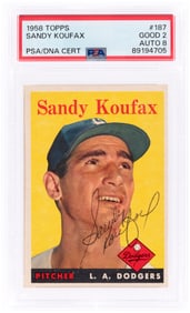 1958 TOPPS #187 SANDY KOUFAX (HOF) PSA/DNA 2 GOOD AUTOGRAPH 8.