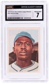 1972 PUERTO RICAN WINTER LEAGUE STICKERS SATCHEL PAIGE (HOF) CGC 7 NM.