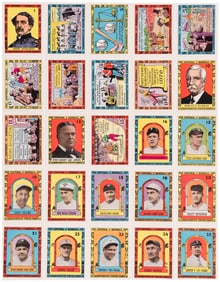 1939 BASEBALL CENTENNIAL STAMPS UNCUT SHEET WITH 14 HOF'ERS INCLUDING RUTH, COBB & WAGNER.