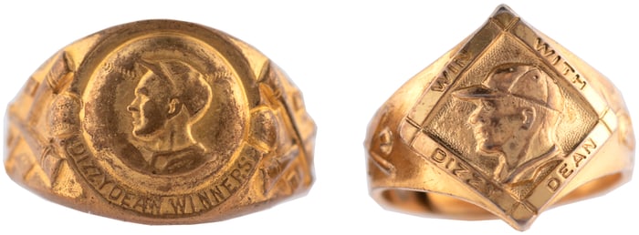 1936 DIZZY DEAN PREMIUM RING PAIR- TWO VARIETIES (BOB OVERSTREET COLLECTION).
