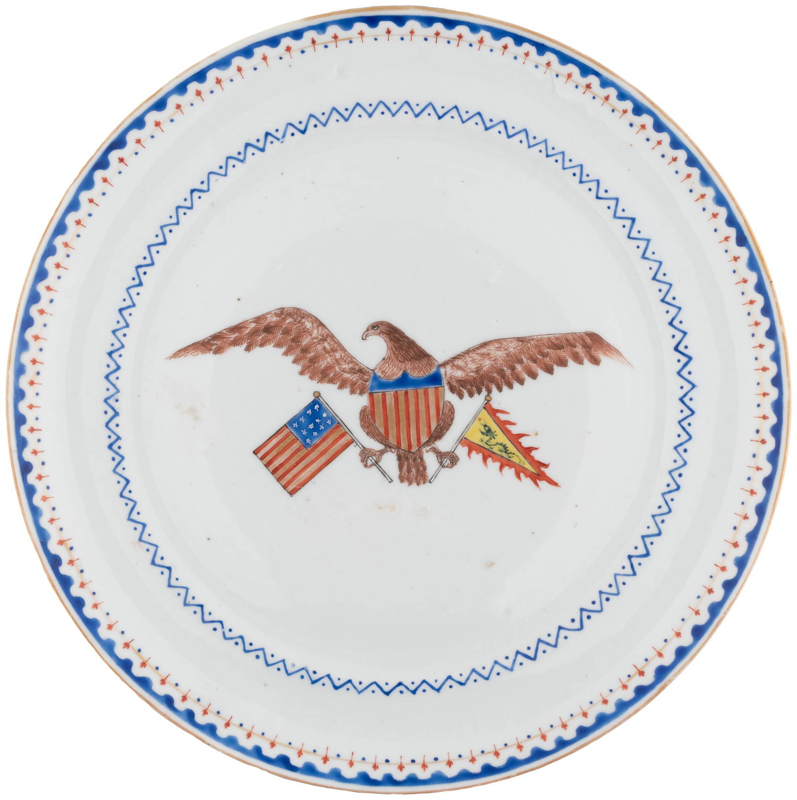 AMERICAN EAGLE CIVIL WAR ERA CHINESE EXPORT QING DYNASTY FLAG H/P CABINET PLATE.