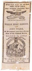 HARRISON & TYLER "ALL HAIL THE NEW ERA" 1841 INAUGURAL RIBBON.