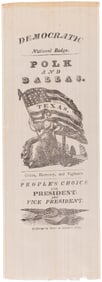 POLK & DALLAS LIBERTY W/"TEXAS" AMERICAN FLAG 1844 CAMPAIGN RIBBON.