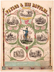 TAYLOR & HIS BATTLES MEXICAN AMERICAN WAR C. 1848 HAND COLORED PRINT.