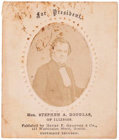 STEPHEN DOUGLAS "FOR PRESIDENT" SALT PRINT PORTRAIT 1860 CAMPAIGN CARD.