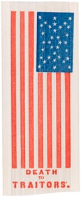DEATH TO TRAITORS CIVIL WAR ERA ANTI-CONFEDERACY AMERICAN FLAG RIBBON.