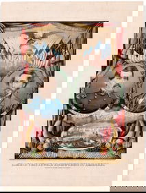 McCLELLAN & PENDLETON 1864 GRAND NATIONAL BANNER JUGATE PRINT BY CURRIER & IVES.
