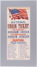 LINCOLN & JOHNSON 26 STAR AMERICAN FLAG 1864 PENNSYLVANIA FABRIC BROADSIDE.