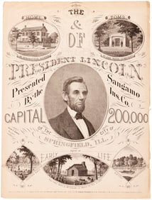 THE HOME & TOMB OF PRESIDENT LINCOLN 1865 SANGAMO INSURANCE CO. MEMORIAL PRINT.